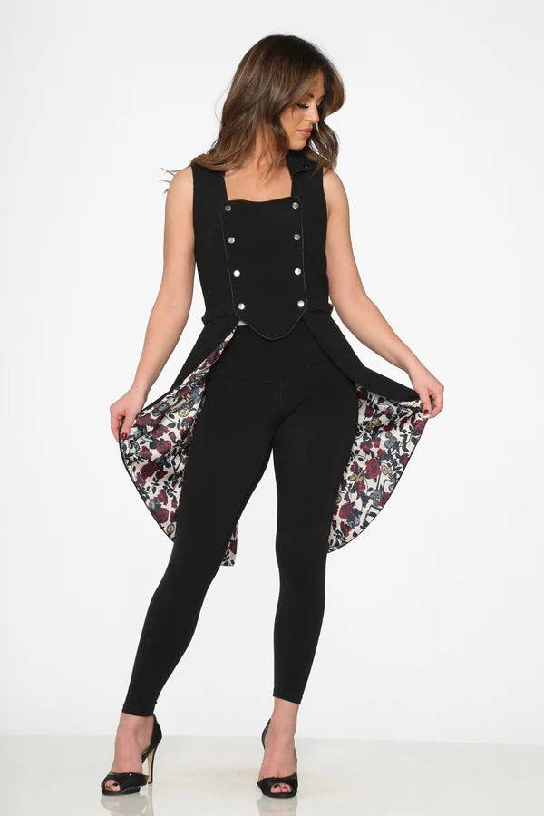 34020 Black Floral Vest Back Split