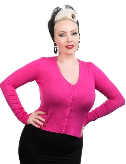 0101 Hot Pink V Neck Cardigan