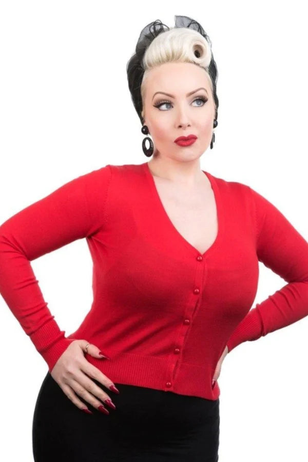 0101 V-Neck Cardigan in Red