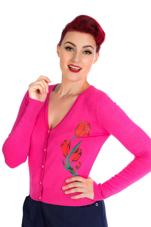 0103 Long Stem Rose Cardigan in Pink