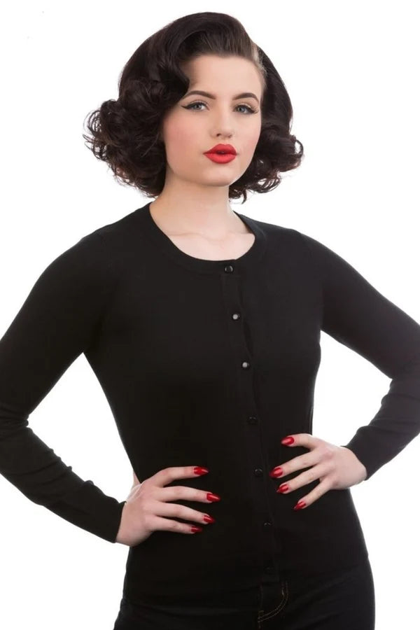 0202 Crewneck Cardigan in Black