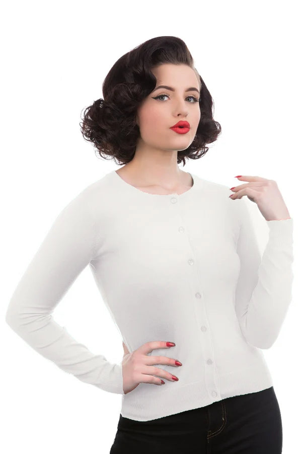 0202 Crewneck Cardigan in White