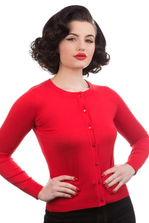 0202 Crewneck Cardigan in Red