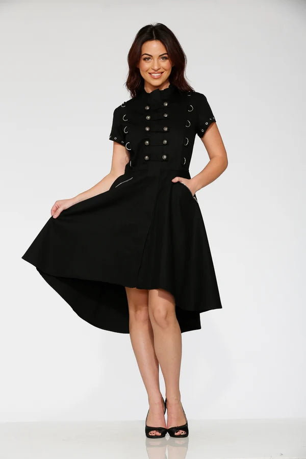10270 Black Battalion HiLo Swing Dress