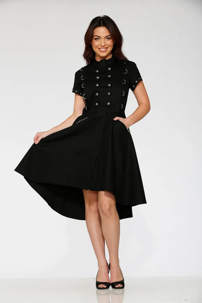 10270 Black Battalion HiLo Swing Dress