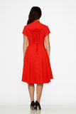 10276 Red Jaquard Battalion Swing Dress