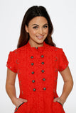 10276 Red Jaquard Battalion Swing Dress