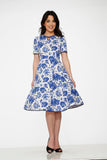 20560 White Blue Chinadoll Swing Dress