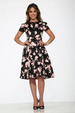 21160 Black Pink Floral Swing Dress
