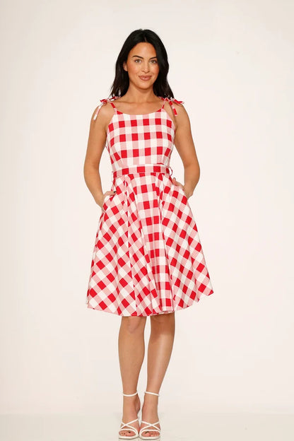 24360 White Red Picnic Swing Dress