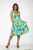 3558 Aqua Blue with Lemon Print Swing Dress